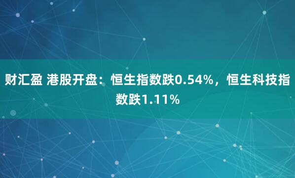财汇盈 港股开盘：恒生指数跌0.54%，恒生科技指数跌1.11%