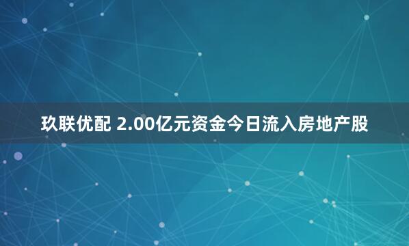 玖联优配 2.00亿元资金今日流入房地产股